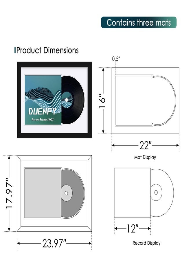 DUENPY Vinyl Record Display Frame 16x22 Inches Display Record Album and 12.5x12.5 Album Cover Art（White Bottom Mat） Wall Mount - Image 2